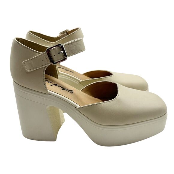 Free People Gwen Platform Mary Janes Moonlight White Chunky Heel Y2K Sz 40/9.5 - Picture 1 of 10